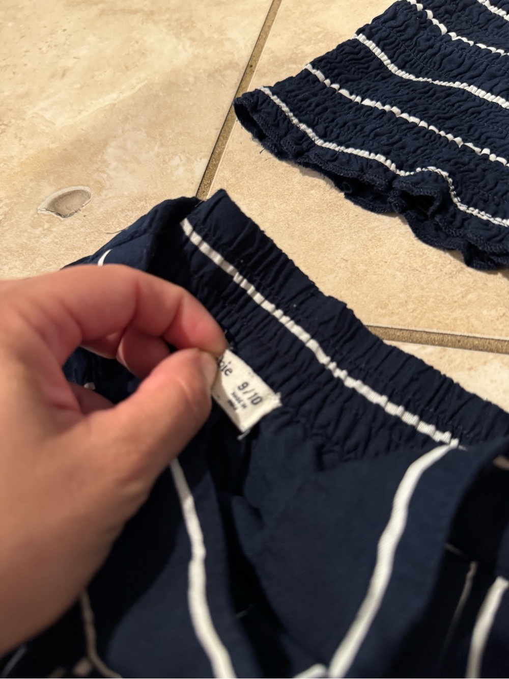 abercrombie kids navy and white striped matching shorts set